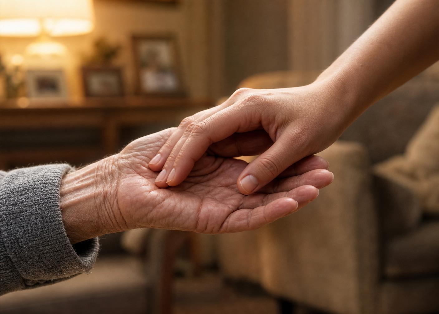 Caring hands supporting an elder